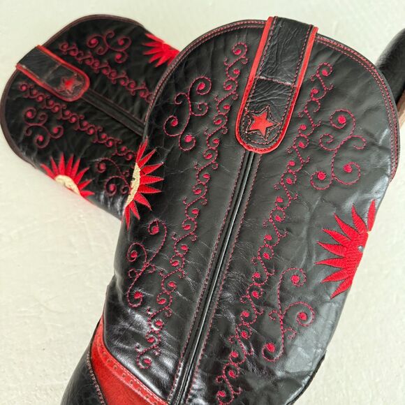 Size 8 - Men's Denver cowboy Sun&Moon/ Red & Black boots Genuine Leather - Picture 16 of 16